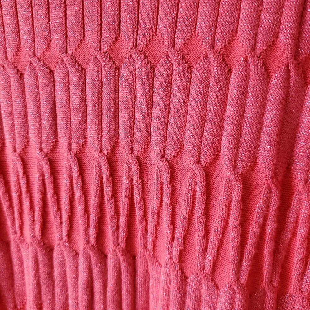 Women Pink Shimmer Long Cable Cardigan Sweater XS Career Preppy Classic Casual